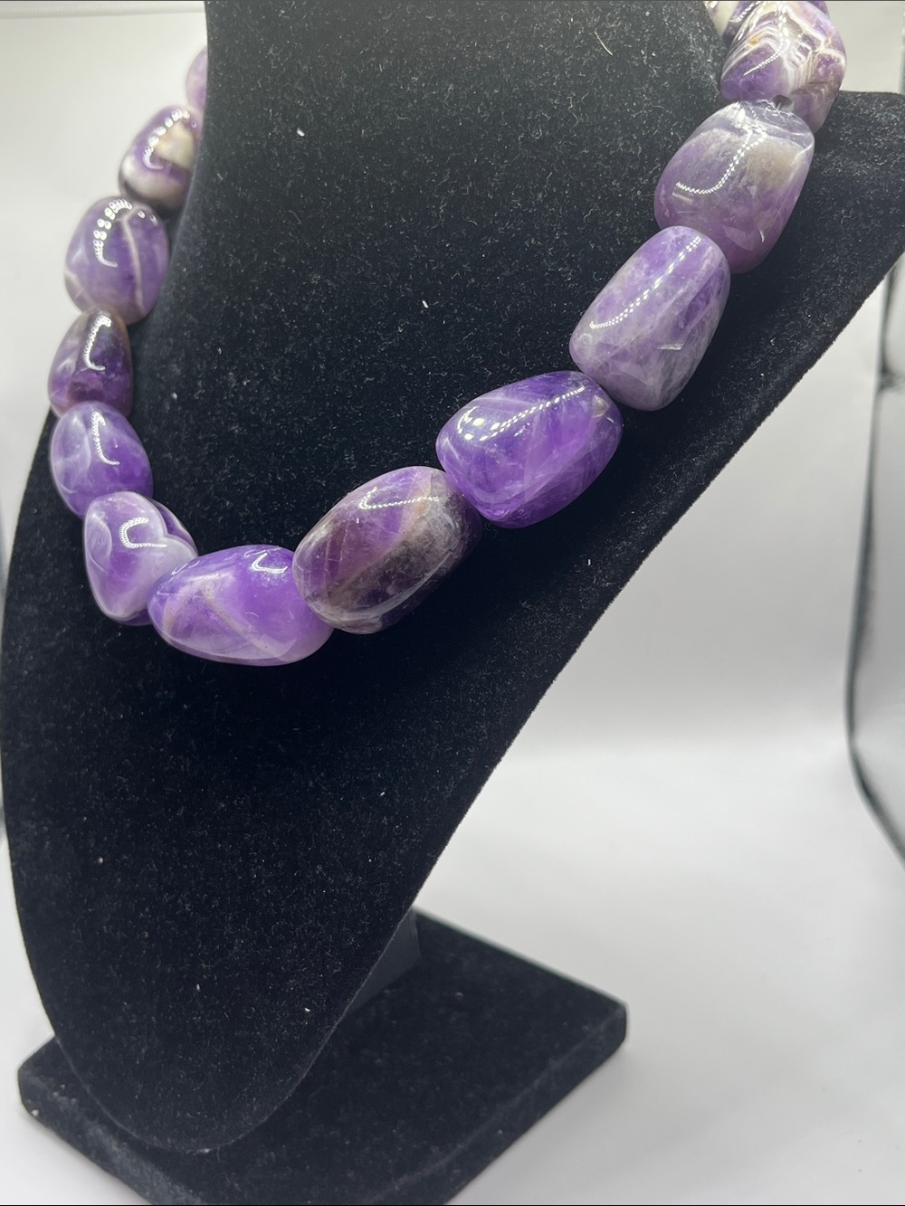 Chevron Amethyst Chunky Beaded Sterling Silver Vintage Necklace 10-20mm - Picture 3 of 11